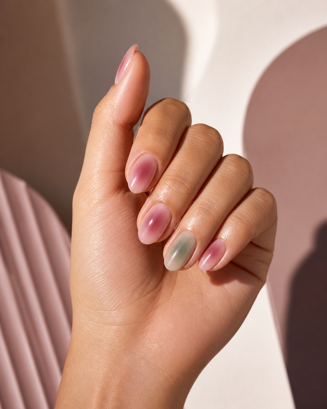 Aura Melt, manicura jelly rosa con centros difuminados