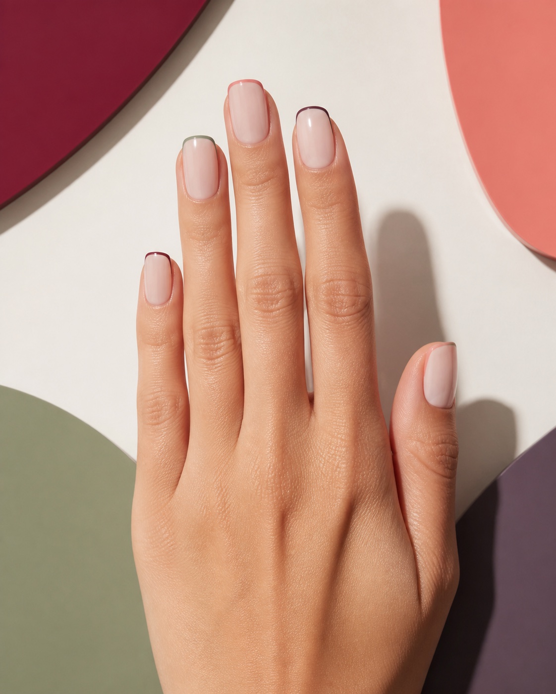 Micro French, manicura lechosa con puntas finas de color