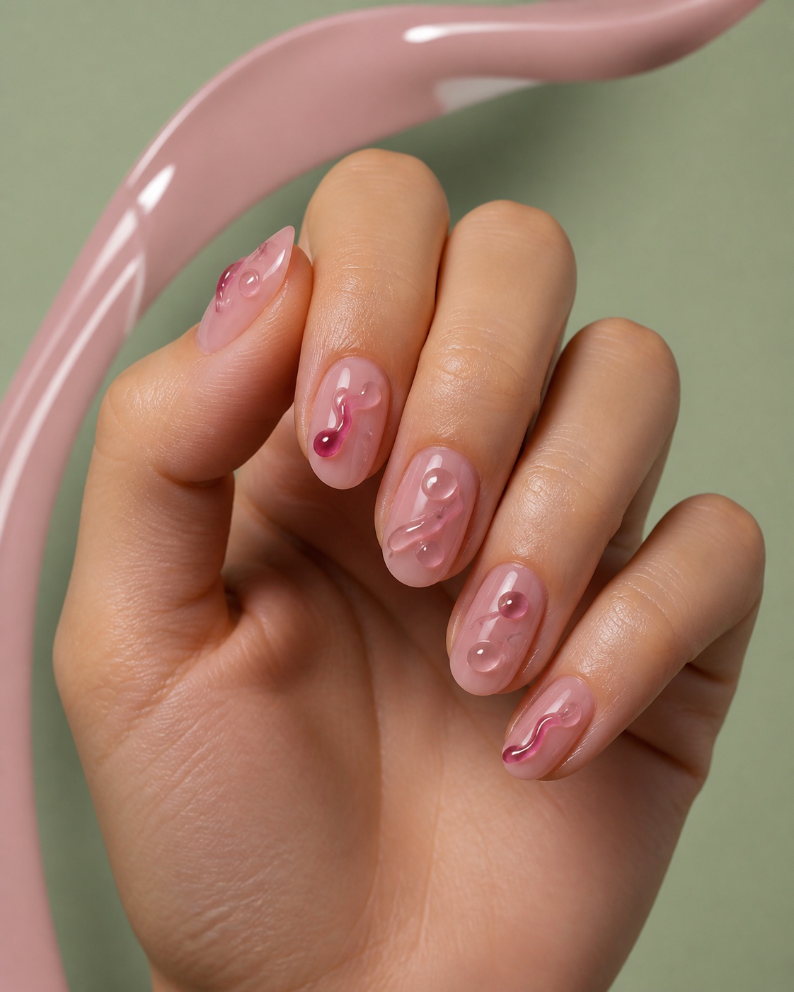 Soft Sculpture, manicura rosa con relieves de gel